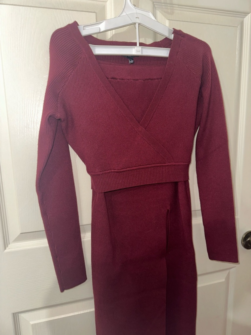 Fashion Nova let’s talk about knit ribbed faux Wrap Long Sleeve skirt set L NWT